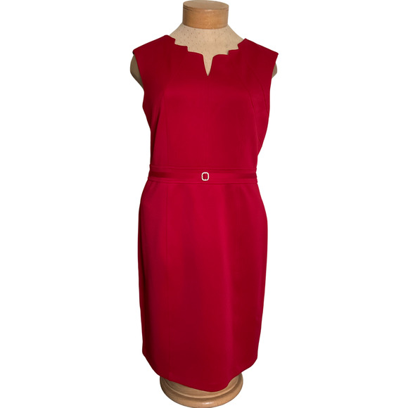 Ellen Tracy Women's XL Red Dress Sleeveless Scalloped Neckline - Picture 1 of 10